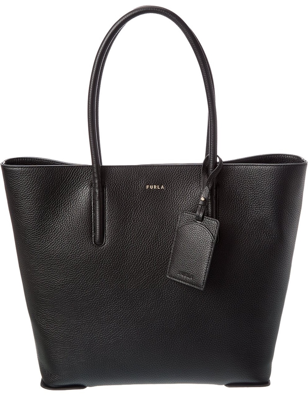 Furla Atmosfera Leather Tote Black Pebbled Leather with Luggage Tag